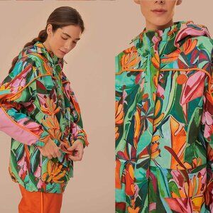 FARM RIO multicolor banana leaves ski jacket XS